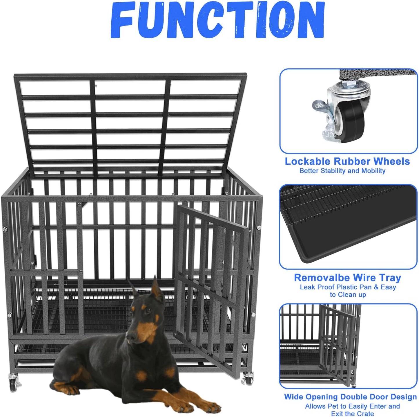 Confote 37" Heavy Duty Dog Crate Cage Kennel Metal Pet Crate Indoor Outdoor Pet Kennel for Small Dogs with Removable Tray, Double Door