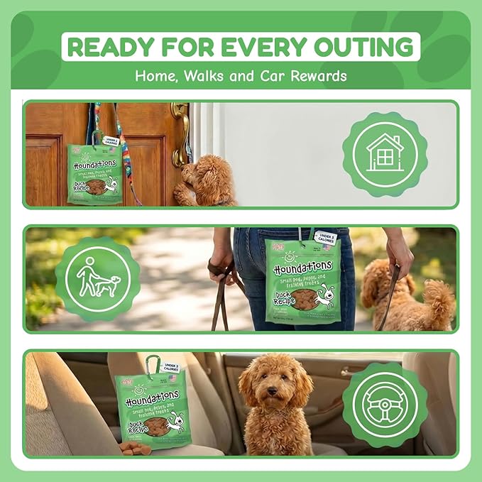 Loving Pets Houndations Duck Dog Training Treats | All Natural | 2.6 Calories Per Treat | Grain-Free, Wheat-Free, Gluten-Free & Corn-Free | For Small Dogs & Puppies, 4 oz