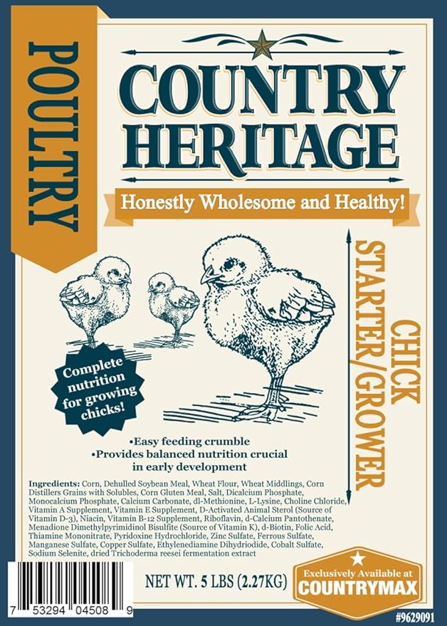 Country Heritage Chick Starter Grower Feed 10lbs - Non-Medicated Complete Nutrition Crumble for Baby Chickens Turkeys Ducks Geese, 18% Protein