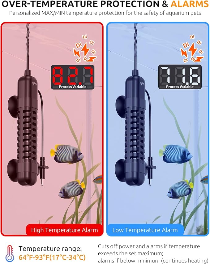 SEAOURA Small Aquarium Heater, 100W Fish Tank Heater for 10-20 Gallon, Submersible Turtle Heater with Digital Display Adjustable Safety Protection, Auto Power-Off When Leaving Water