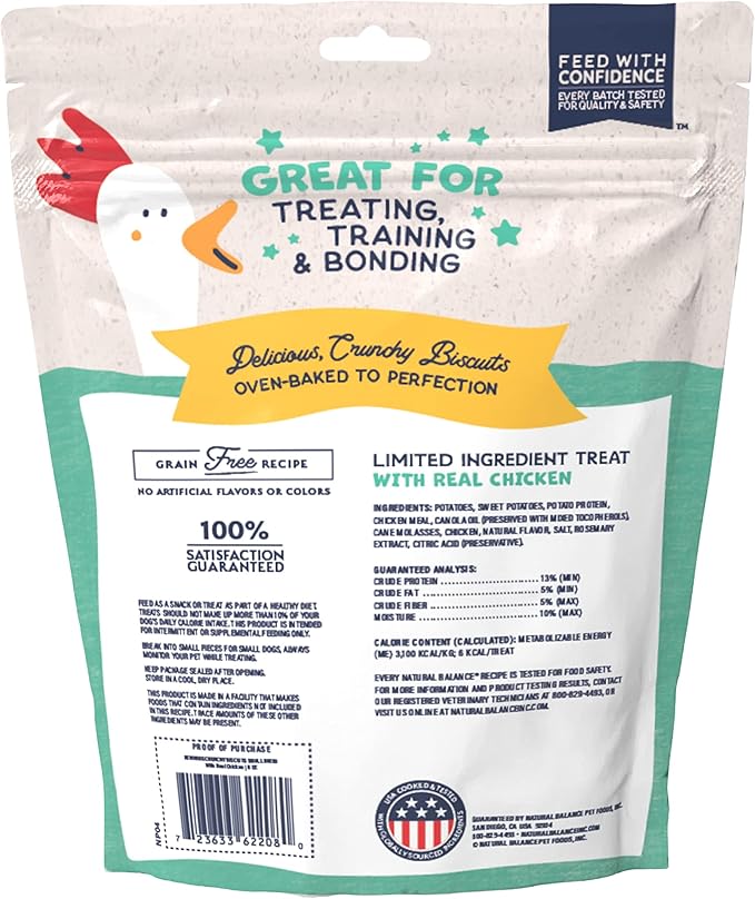 Natural Balance Limited Ingredient Rewards Crunchy Biscuits, Bite-Size Treats for Small-Breed Dogs, Made with Real Chicken, 8 Ounce, (Pack of 2)