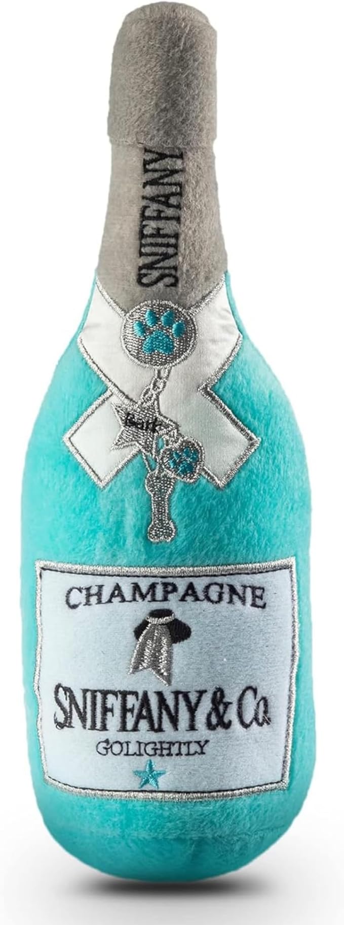 Dog Diggin Designs Sniffany & Co Champagne Plush Dog Toy | Luxury-Inspired Parody Bottle with Built-in Squeaker, Soft Plush Party Dog Toy – Shaken, Not Stirred!