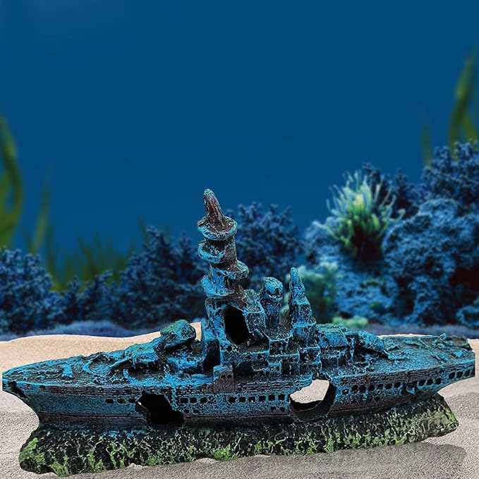 Mipukbay Shipwreck Aquarium Decorations, Resin Fish Tank Artificial Rock Ornament for Freshwater/Saltwater, Safe Landscape Hideout for Betta Fish, Goldfish and Aquatic Pets