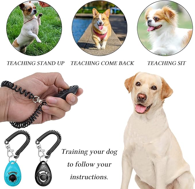 STMK Dog Treat Pouch Dog Clicker Training Kit, Dog Training Treat Pouch Dog Clicker for Training, 3 Ways to Wear Easily Carries Treat Pouches for Pet Training (Black and Light Blue)