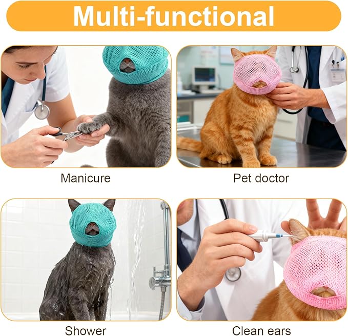 2Pcs Cat Muzzles Breathable Mesh Muzzles with Soft Mesh Covered, Cat Muzzle for Nail Trimming, Anti Bite Anti Meow Prevent from Biting