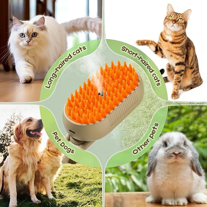 Cat Steam Brush for Shedding, 2026 New 4 in 1 Rechargeable Steam Pet Brushes for Cats & Dogs, Indoor Anti-static Pets Brush for Massage, Cleaning, Shedding & Combing Hair (Beige)