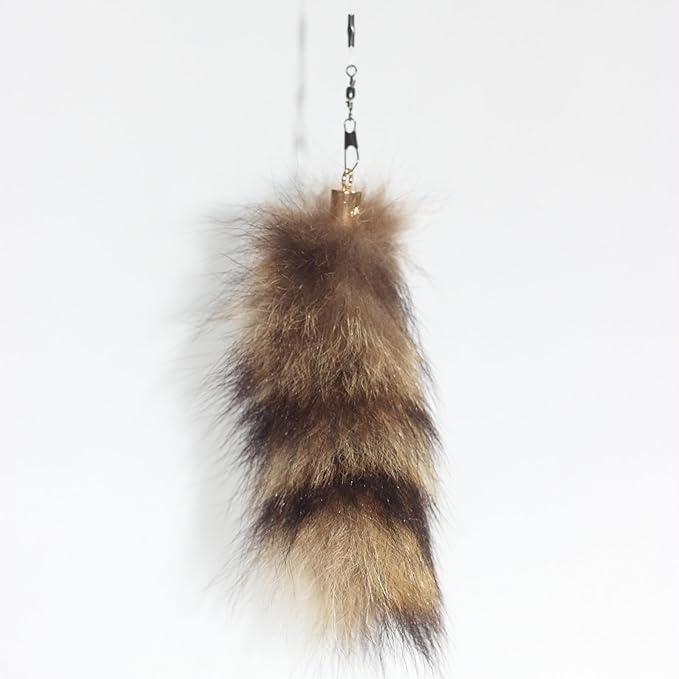 Fosrion Real Raccoon Tail Fur Dog Bites Toy with Three Section Retractable Carbon Fiber Rod (Raccoon Tail)