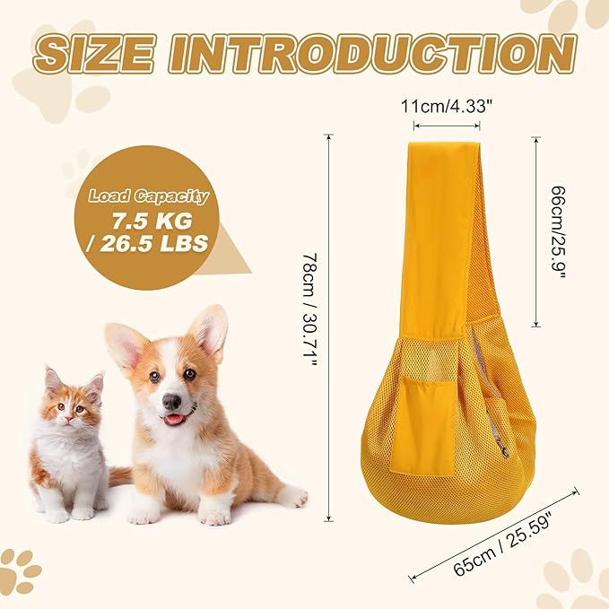 Dog Sling Carrier for Small Dogs and Cats Up to 16.5 Lbs, Breathable Thick Shoulder Strap Pet Crossbody Shoulder Bag, (Yellow, 1 Pcs) Intended for Outdoor/Camp/Travel