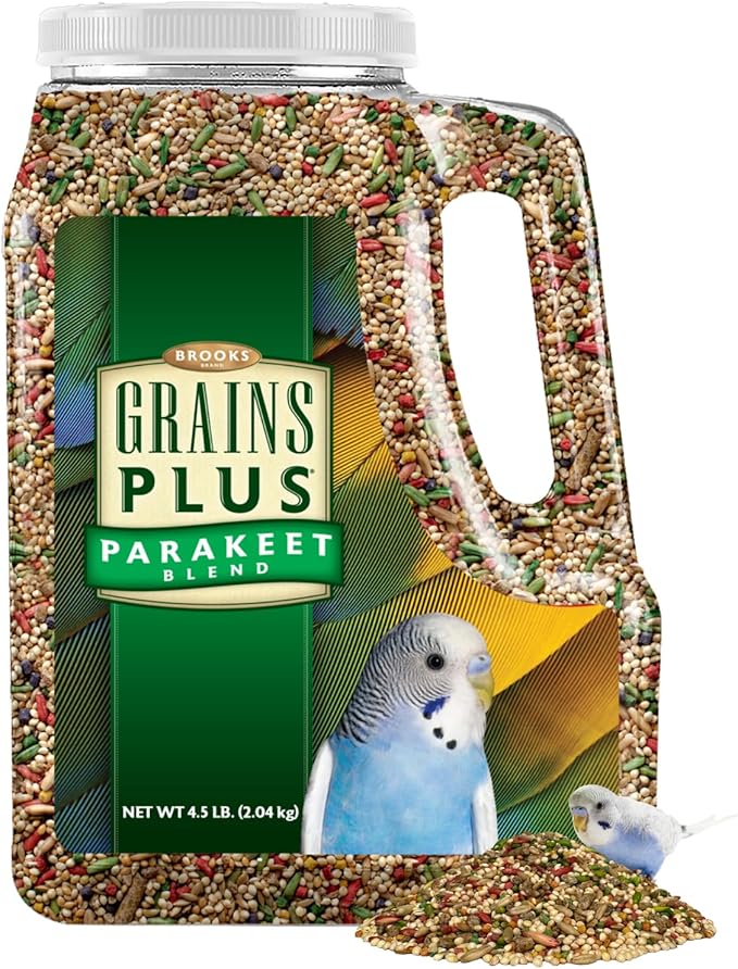 Brooks Brand Grains Plus Parakeet Blend, Bird Food Parakeet Bird Seed, Seed Mix, Millet for Budgie Seed (4.5 lbs Jug)