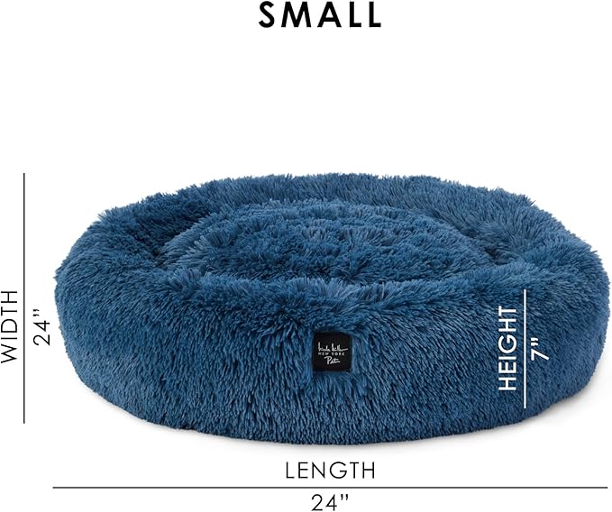 Nicole Miller NEW YORK PET Ellie Fuzzy Solid Donut Pet Bed, Plush, Cozy & Calming, Non-Slip Bottom, 100% Machine Washable, Blue, Small 24"x24"x7" Round