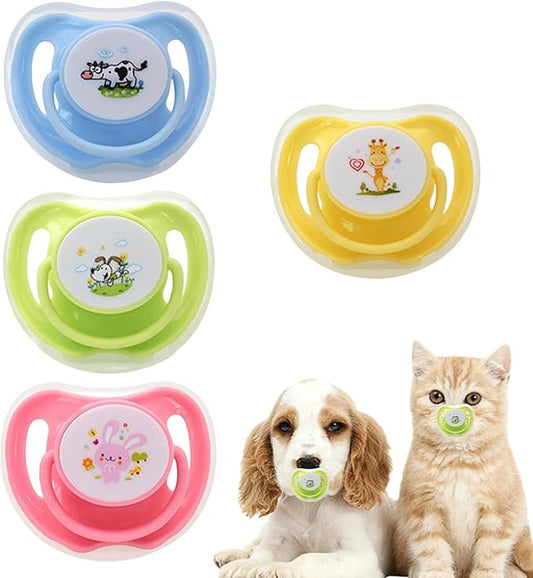 4Pcs Pet Pacifiers for Dogs Cats, Silicone Calming Pacifier, Cute Puppy Kitten Suckling Soother, Soothing Companions Chew Toys, Animals Teething Supplies for Bedtime Naptime Travel Chewing