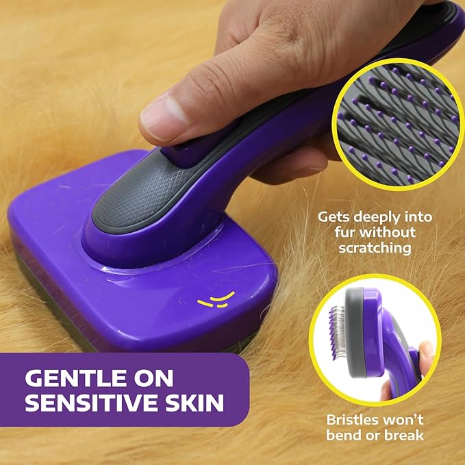 Hertzko Self Cleaning Slicker Brush - Dog & Cat Brush, Dog Brush for Shedding, Cat & Dog Grooming for Pets, Grooming Brushes for Long Short Haired Dogs Cats, Deshedding Brush, Rake, Comb