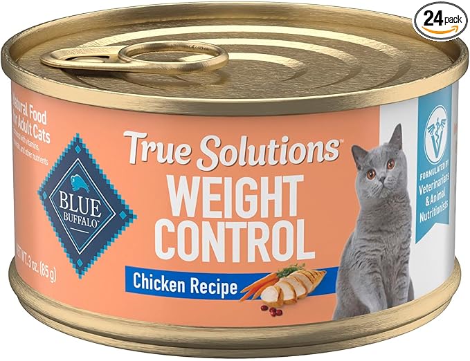 Blue Buffalo True Solutions Weight Control Wet Cat Food for Adult Cats, Made with Natural Ingredients, Chicken, 3-oz. Cans (24 Count)