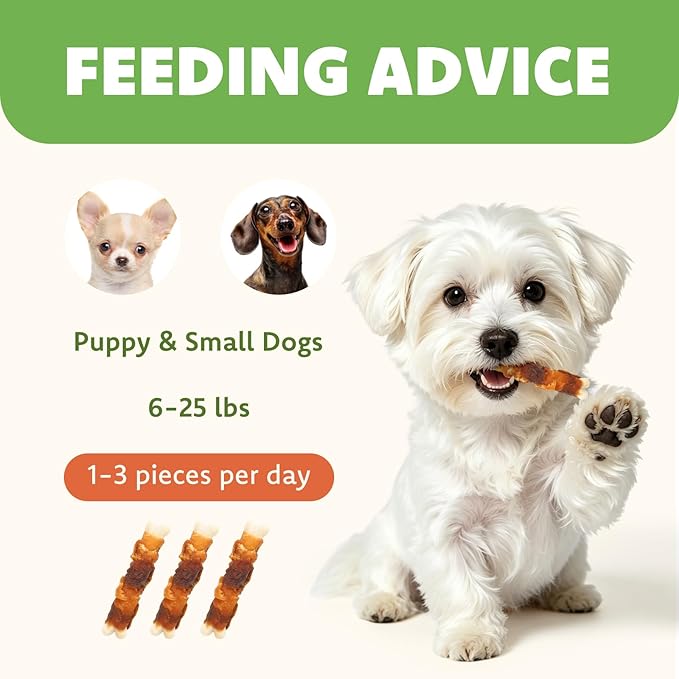 MON2SUN Double Flavor Dog Treats, 4 Inch Chicken and Duck Wrapped Calcium Bones, Rawhide Free Chews for Small Dogs, Teeth Cleaning Bones, 10.58 oz (15 Count-Pack of 1)