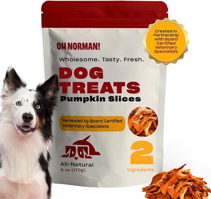 OH NORMAN! Two-Ingredient Pumpkin Dog Treats by Kaley Cuoco, Healthy Dog Treats for All Life Stages and Breeds, Air Dried, Ethically Sourced in Canada, 6 Oz