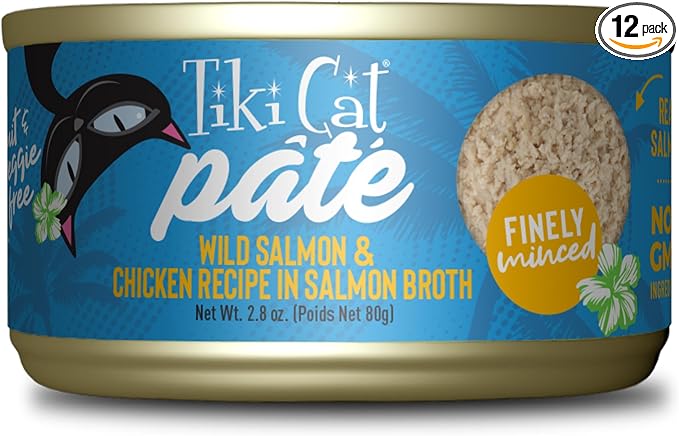 Tiki Cat Luau Pâté Wet Cat Food, Salmon & Chicken, 2.8 oz. Cans (12 Count)