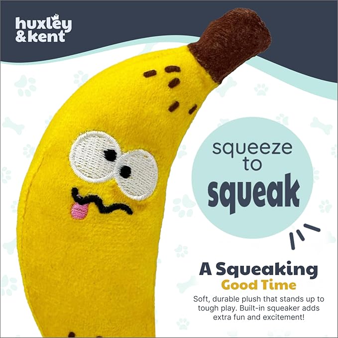 Huxley & Kent Funny Dog Toy w/Squeaker – Power Plush Squeaky Dog Toys for Small Dogs – Durable Small Stuffed Animal for Indoor Play & Fetch - Tiny Tuff Bruiser Banana