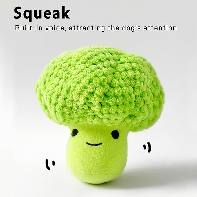 Broccoli & Corn Plush Pet Squeak Toys - Soft Plush with Squeaker, Cotton Filling, Portable Chew Toys for Small & Medium Dogs (Corn+Broccoli)