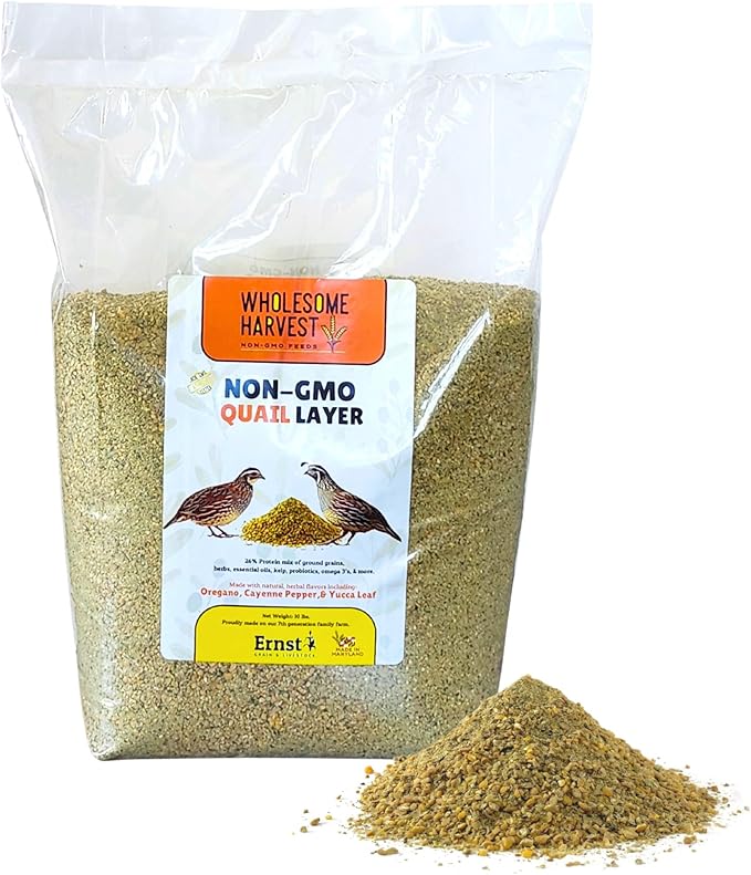 Non-GMO Quail Layer Feed 26% - Premium 10 lb Food for Laying Birds, Button Food