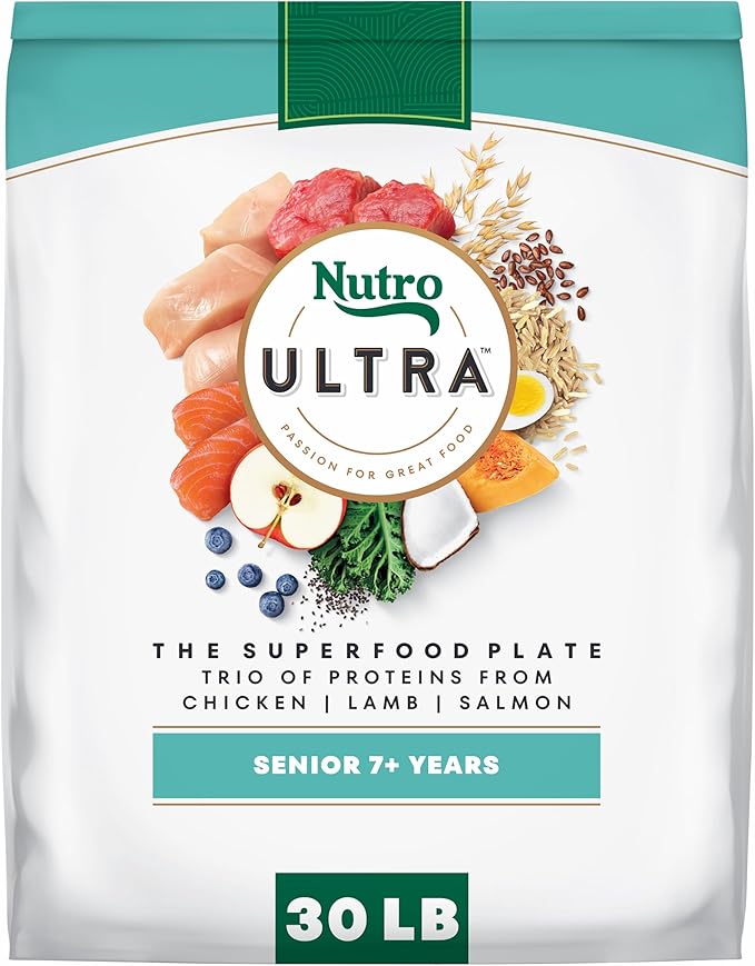 Nutro Ultra Senior Dry Dog Food, Senior Dog Food Dry Recipe with a Trio of Proteins from Chicken, Lamb and Salmon, 30 lb. Bag