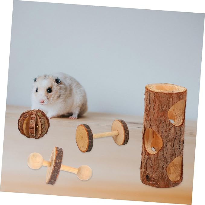 ORFOFE 5Pcs Wooden Hamster Small Animal Chew Teething for Hamsters Guinea Pigs Birds Cage Accessories Natural Safe Pet Activity Kit for Exercise and Stress Relief