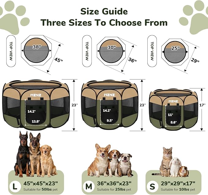 Dog Playpen, Portable Puppy Pet Crate Indoors for Small/Medium/Large Dogs Cats Rabbits, Foldable Dog Cage Enclosure for Outdoor, Pop Up Dogs Tent Kennel with Carrying Case, Olive Green