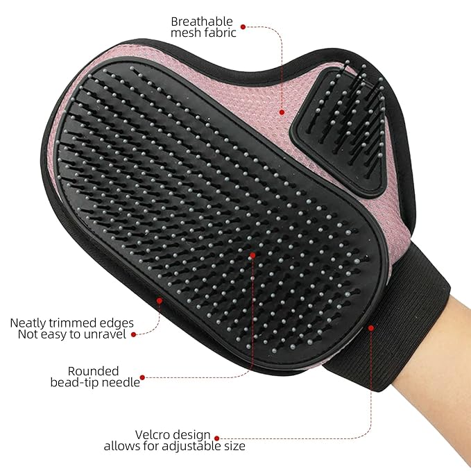 Pink Pet Hair Removal Glove Breathable Cat Slicker Brush Glove for Shedding Pet Grooming Mitt for Long&Short Haired Cats and Dogs Bath Massage
