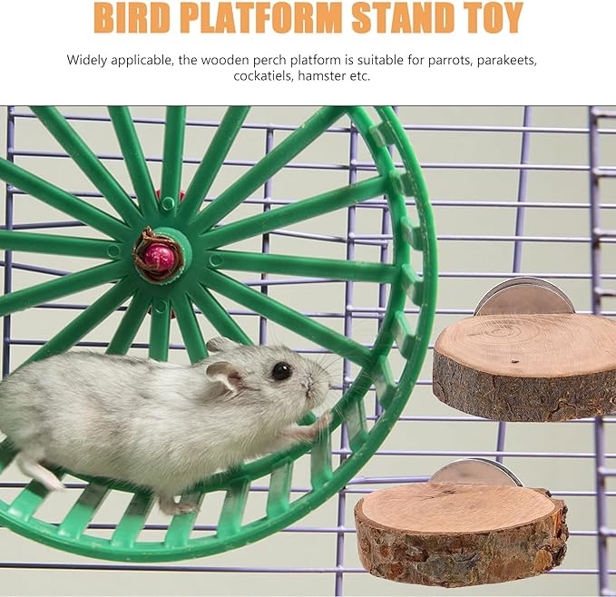 3pcs Small Animal Rotating Wooden Platform Set with Climbing Ladder for Bird Cage Accessories, 5-6cm Diameter, Hamster and Parrot Playground for Cage Enrichment