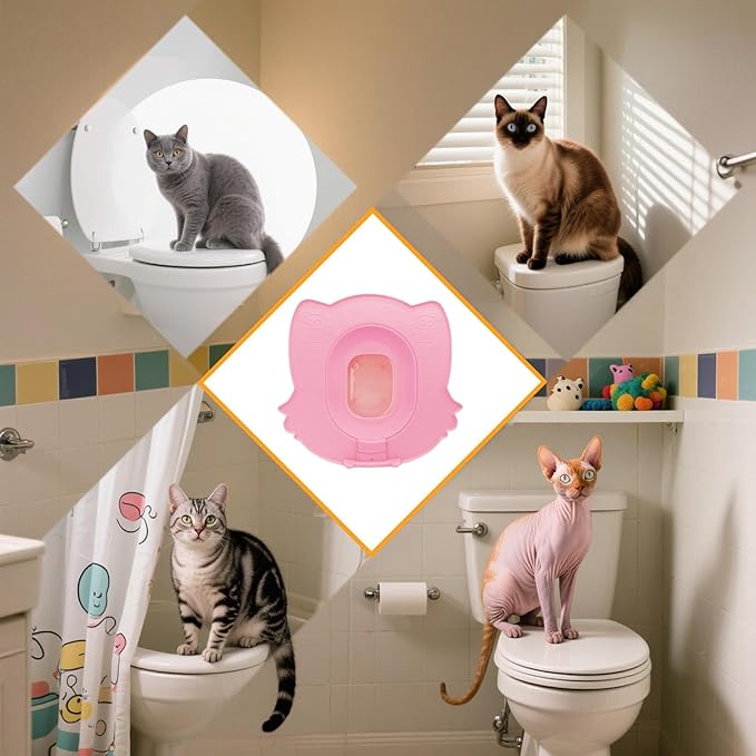 Cat Toilet Trainer - Kitten Potty Practice Kit, Litter Transition Training System with Sturdy Reusable Rings, Gradual Step Learning Function, Ideal for Pet Parents Animal Lovers Home Apartment Bathroo