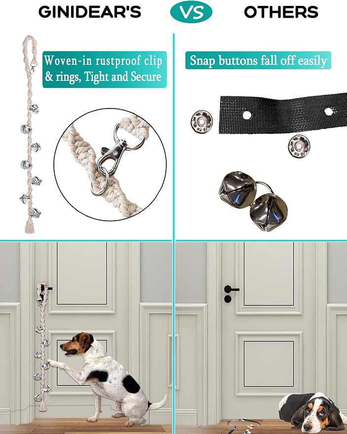 Dog Bells to Go Outside & Puppy Potty Training, Adjustable Dog Door Bell Ring to Go Potty, Handmade with Premium Yarn. Twisted Style, LightGrey