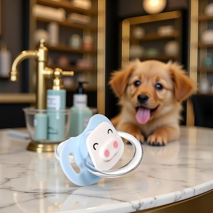 Pet Silicone Calming Pacifier, Dog Pacifiers for Small Dogs, Kitten Pacifiers, Puppy Teething Toys and Cat Chew Toys, Essential Pet Supplies, Puppy Essentials and Kitten Supplies (Blue Pig)
