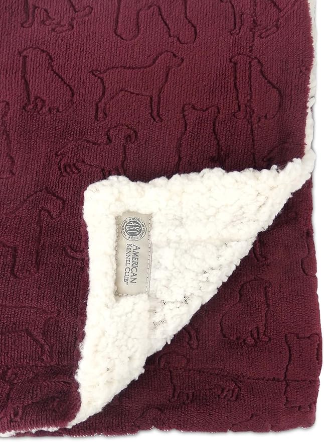 American Kennel Club Premium Velvet Sherpa Pet Blanket Soft and Warm Pet Throw for Dogs & Cats – 40”x30” - Wine