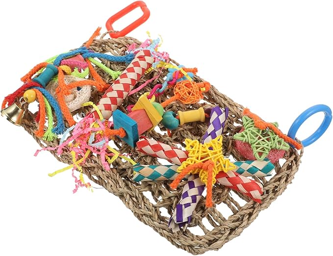 Mikikit Parrot Cage Hanging Grass Foraging Mat Bird Chew Woven Natural Seaweed Hammock for Large Parrots and Parakeets in Cage