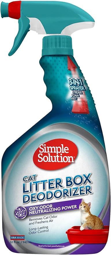 Simple Solution Cat Litter Deodorizer, Litter Box Odor Eliminator, Cat Urine Remover, Kitten Supplies, Pee Cleaner, Pet Odor Eliminator, 32 Ounces