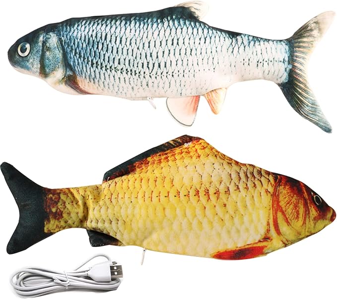 VAIZIQ Realistic Flopping Fish Dog Chew Toy - Electric Moving Interactive Pet Toy for Small Medium Dogs, Chew Rocking Toy for Indoor Outdoor Exercise 2Pcs