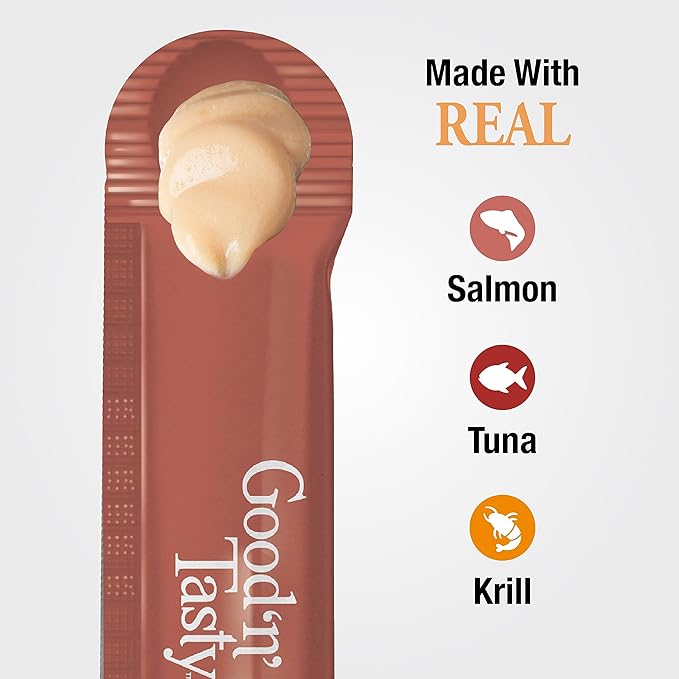Good 'N' Tasty Savory Spoonables with Real Salmon, Tuna & Krill, 6 Count Tube, Triple Flavor Squeezable Lickable Wet Treats for Cats with Built-in Spoon for Less Mess (Pack of 2)