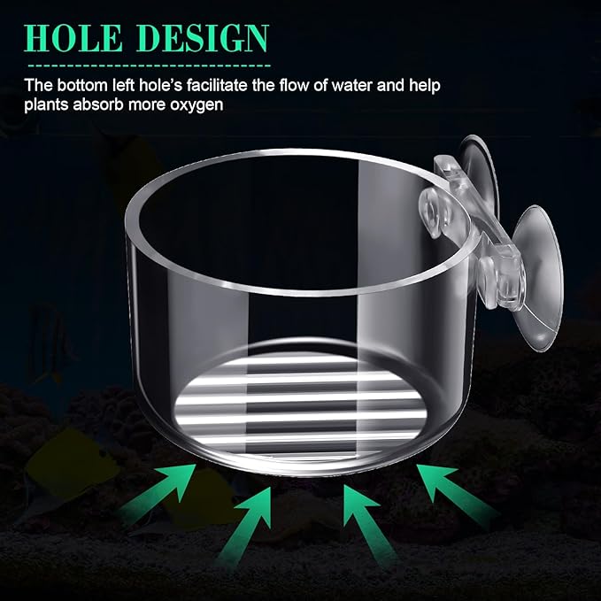 CroBlissful 30 Pack Aquatic Plant Cups with Hole Acrylic Aquatic Plant Pot with Suction Cups Transparent Suction Cup Planter Fish Tank Plant Holder for Aquarium Aquascape Decoration, 2 Styles