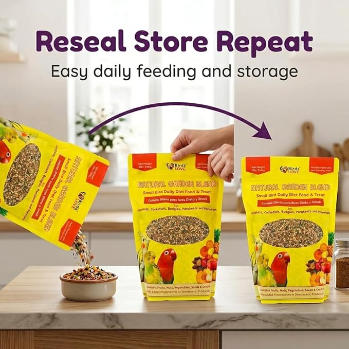 Birds LOVE All Natural Garden Blend Bird Food for Small Birds - Lovebirds, Cockatiels, Parakeets and Parrotlets 2lb