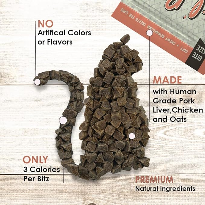Lil' Bitz Soft & Chewy Cat Treats, Bite Size Rewarding Treats for Cats, Made with Natural Ingredients, Salmon & Liver Flavor, Perfect for Training & Bonding, 3 oz Bag