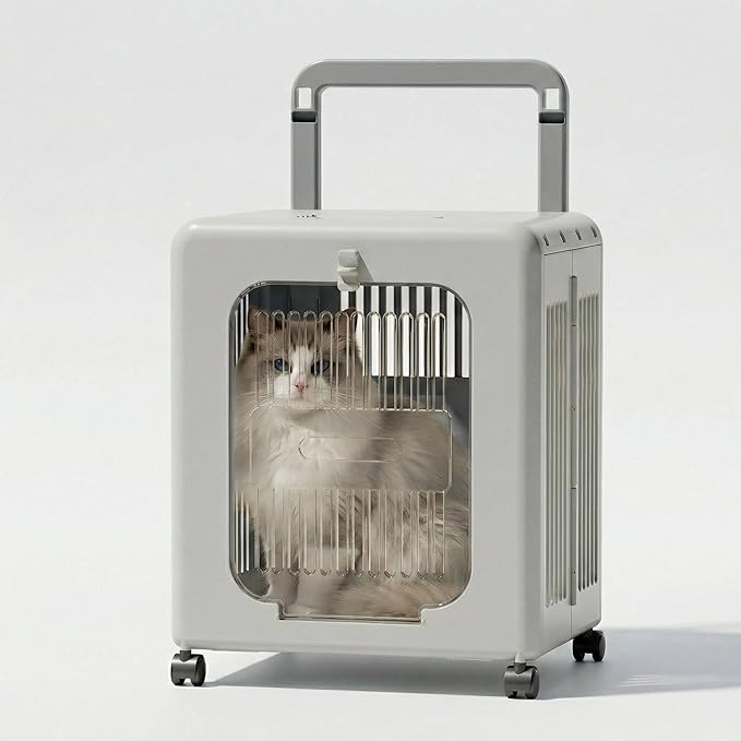 Cat Stroller, Breathable Foldable Cat Carrier with Wheels for Small Dogs and Cats, and Features a Comfortable Viewing Window Suitable for Cats Under 22 pounds (Gray)