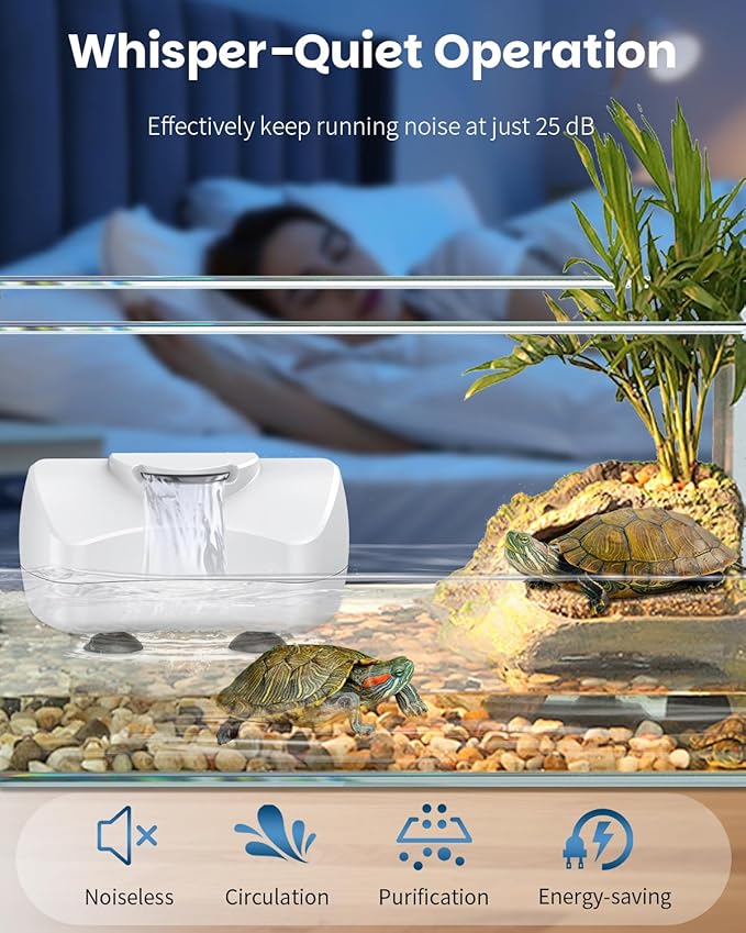 Pawfly 80 GPH 4 W Mini Turtle Filter for 1-10 Gallon Tanks, Low Water Level Bio-Filtration Turtle Tank Filter, Ultra Quiet Small Turtle Water Filter, Internal Filter for Amphibians Frogs Newts