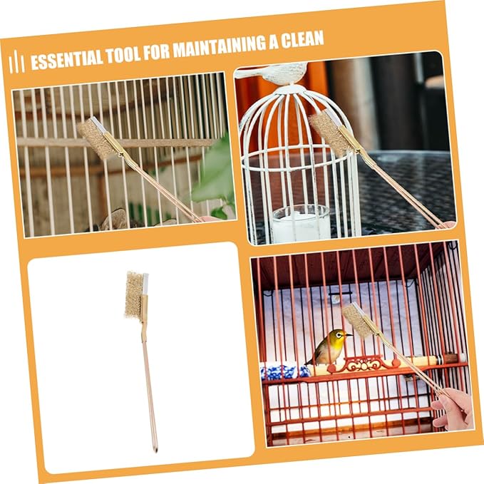 POPETPOP 1set Bird Cage Cleaning Brush with Handle Steel and Copper Wire Bristles for Deep Cleaning Nests Platforms and Accessories