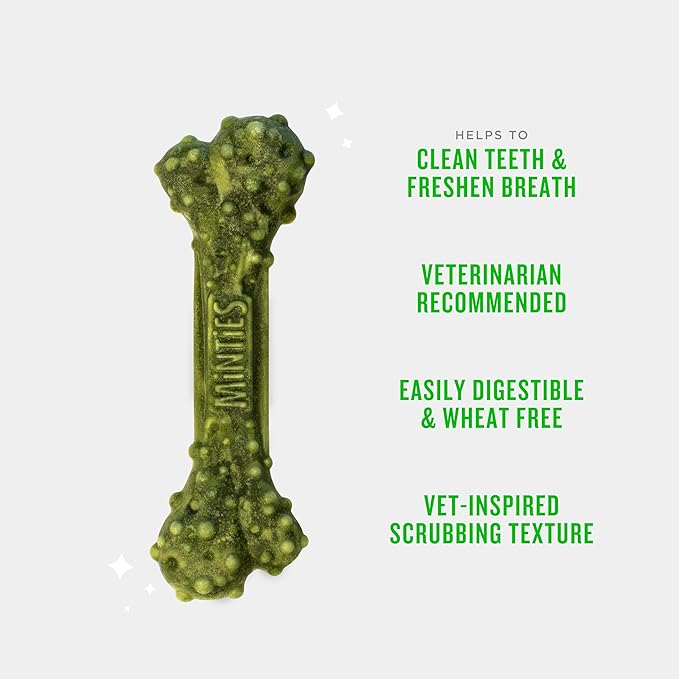 Minties Dog Dental Bone Treats, Tiny/Small Dental Dog Treats, 5-25 lbs, Clean Teeth, Fight Bad Breath, Removes Plaque and Tartar, 16 Count