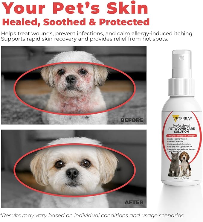 Dog and Cat Wound Care Spray for Dogs & Cats – Vet Recommended Skin Cleansing Spray, Helps Clean Minor Cuts & Scratches, Supports Skin Hygiene, Gentle No-Sting Formula - 3.38 Oz 100 Ml