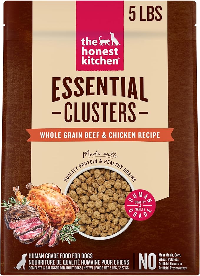 The Honest Kitchen Human Grade Essential Clusters Dry Dog Food, Whole Grain Beef & Chicken 5 lb Bag