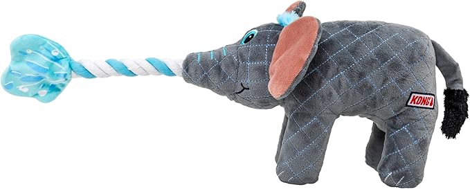 KONG Bendeez Dog Toy – Durable Plush with Rope, Flexible Twistable Design, Squeaker for Interactive Play, Large Size for All Dogs (Elephant)