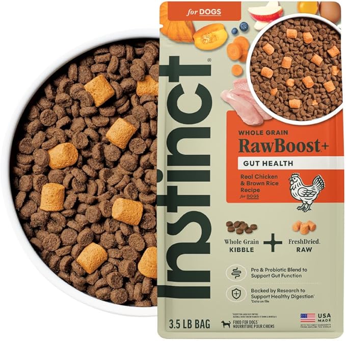Instinct RawBoost Gut Health, Natural Dry Dog Food with Freeze-Dried Pieces, Whole Grain Recipe- Real Chicken and Brown Rice, 3.5 lb. Bag
