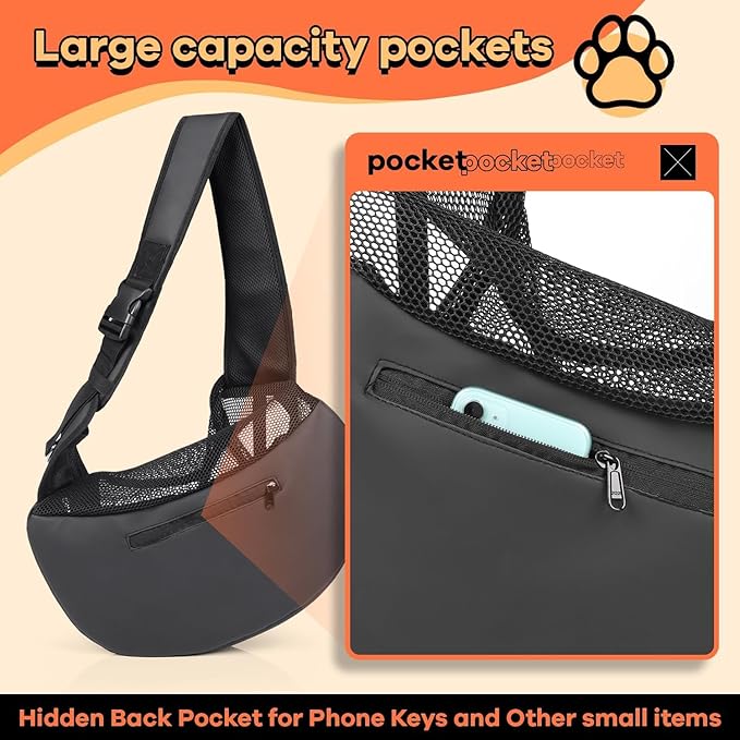 YUDODO Pet Sling Carrier for 2-5 lbs Small Dogs & Cats – Hands-Free Puppy Carrier with Safety Hook, Large Zipper Pocket, Soft Breathable Mesh, Adjustable Strap & Reflective Strip (Cyan 3.0 S)