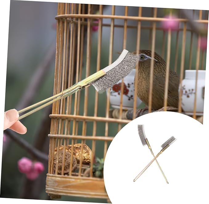 2pcs Bird Cage Cleaning Brush Wire Brushes for Pet Cage Maintenance Handle Design for Easy Cleaning of Bird Feces and