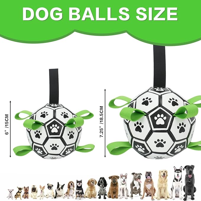 Dog Toys Balls, Dog Soccer Ball with Straps, Dog Birthday Gifts, Durable Balls for Small Medium Pet, Puppy Outdoor Toy, Pet Training Soccer Ball, World Cup Soccer (7.25 Inch)